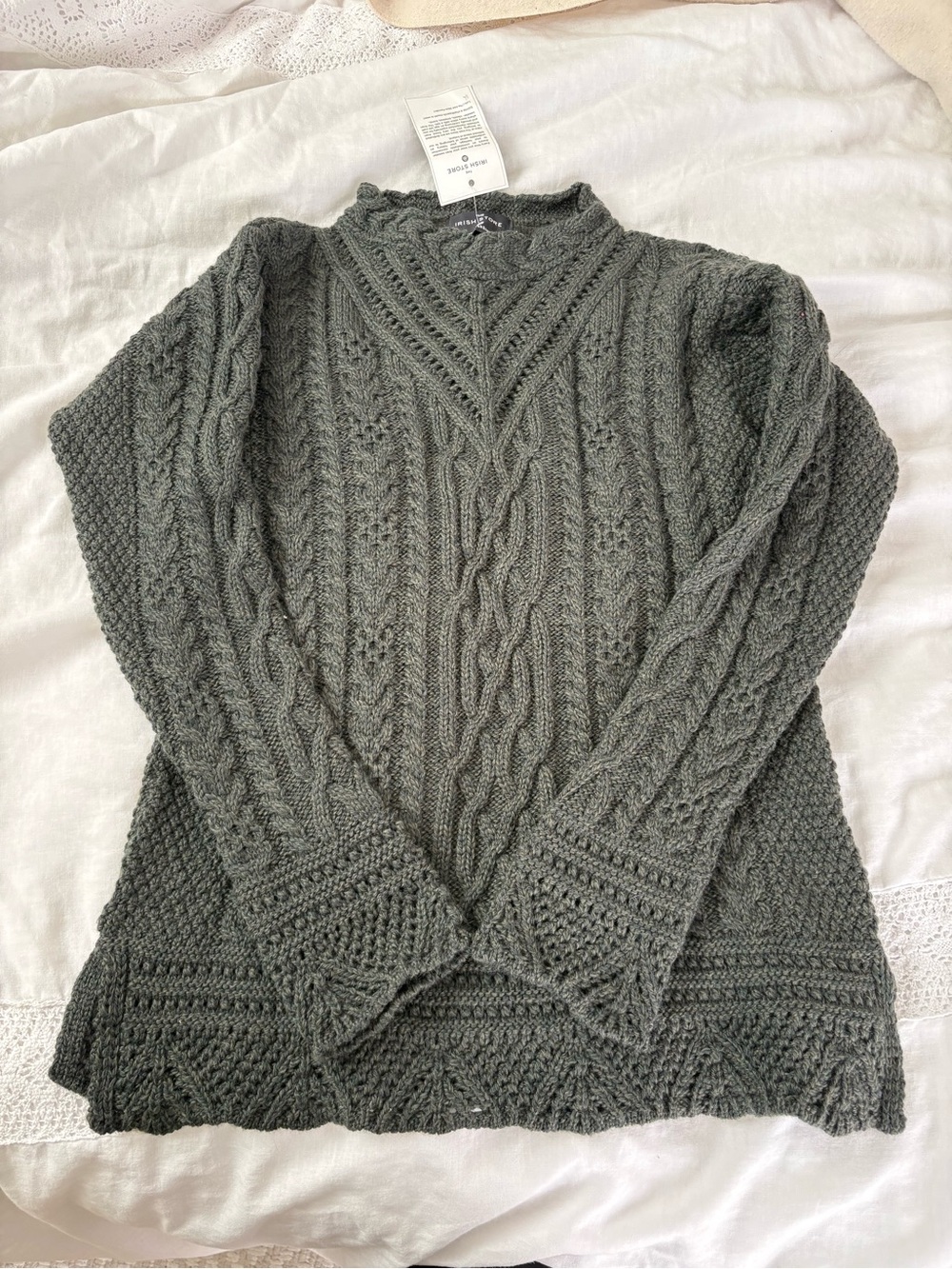 NEW The Irish Store Women's Signature Aran Tunic Sweater 100% wool Green